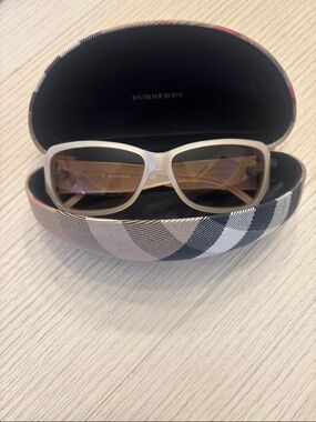 Burberry Cream Rectangular Women's Sunglasses with Brown Lenses